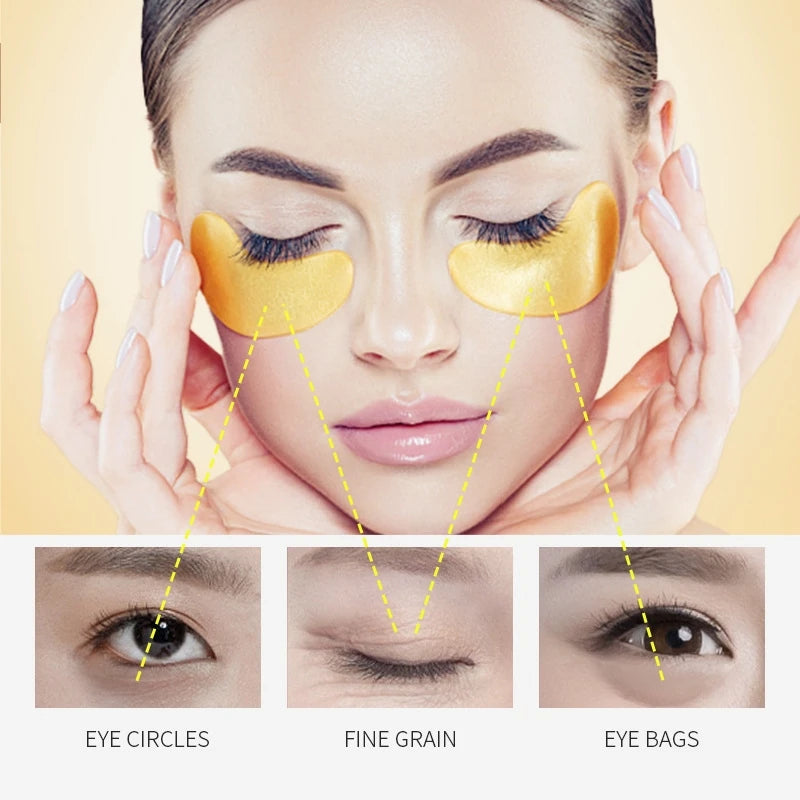 60-Piece Pack of Unisex Adult Gold Eye Patches, Moisturizing Eye Patches Rich in Collagen and Hyaluronic Acid, Alcohol-Free, Suitable for All Skin Types, to Help You Create a Firm and Radiant Eye Area.